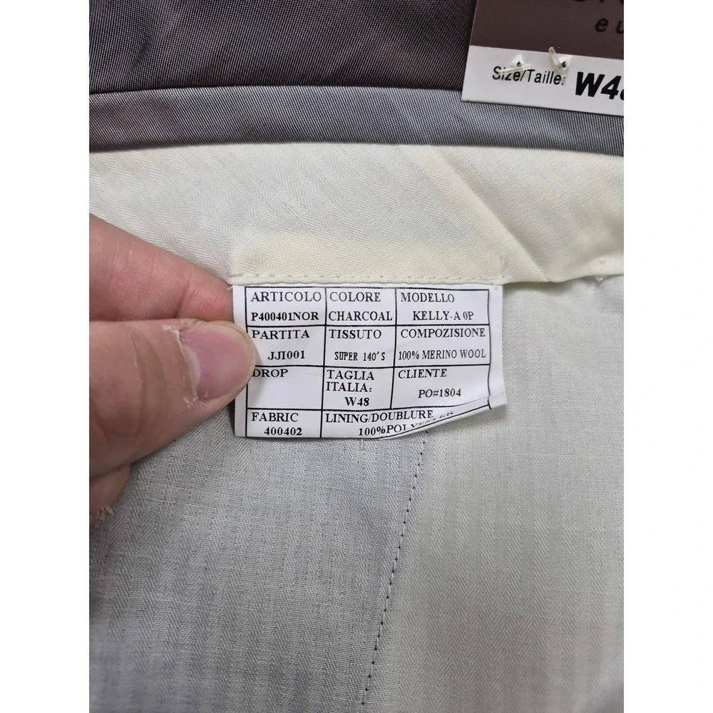 Prontomoda Suit Pants Mens 48x36 Charcoal Wool Super 140s Dress Unhemmed NWT